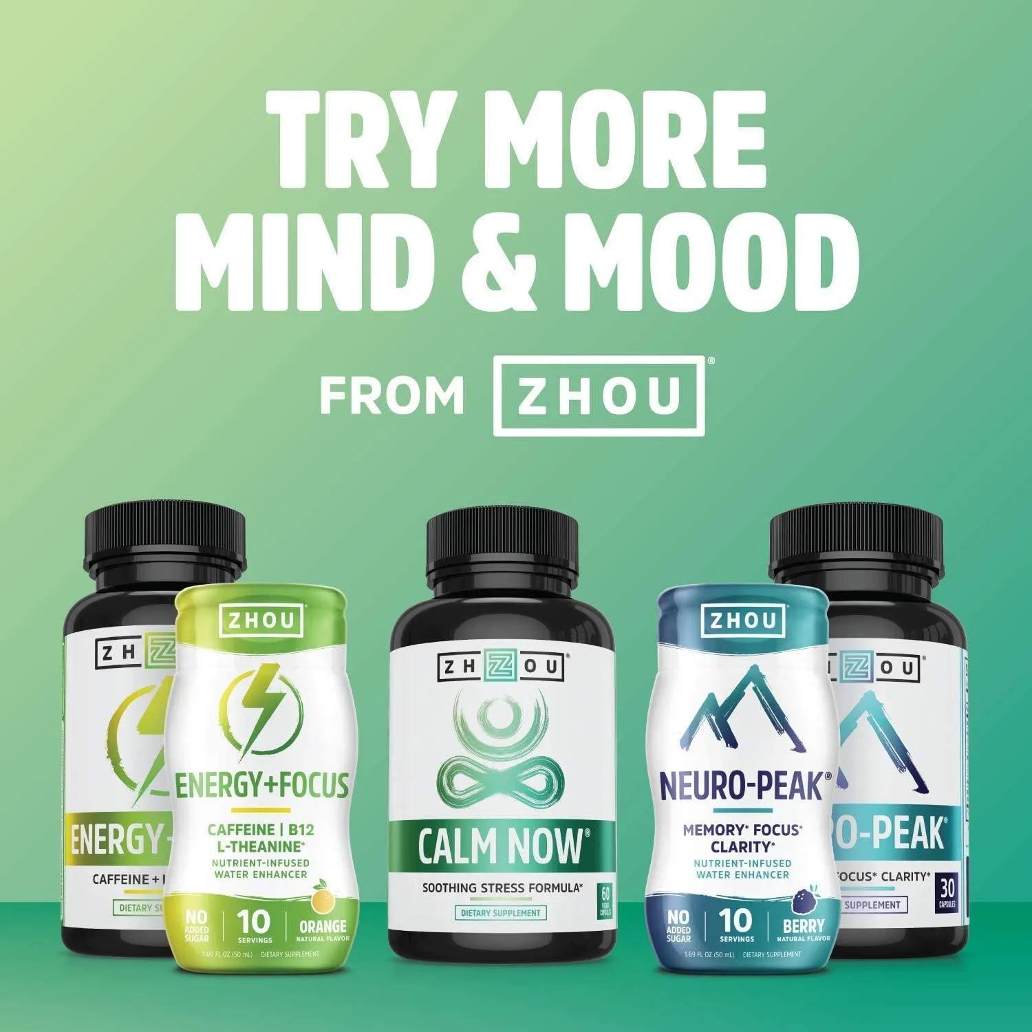 Zhou Calm Now Water Enhancer Soothing Stress Support Supplement | Help Keep Busy Minds Relaxed, Focused and Positive | 1.69 fl oz, 10 Servings