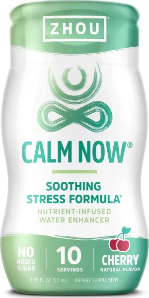 Zhou Calm Now Water Enhancer Soothing Stress Support Supplement | Help Keep Busy Minds Relaxed, Focused and Positive | 1.69 fl oz, 10 Servings