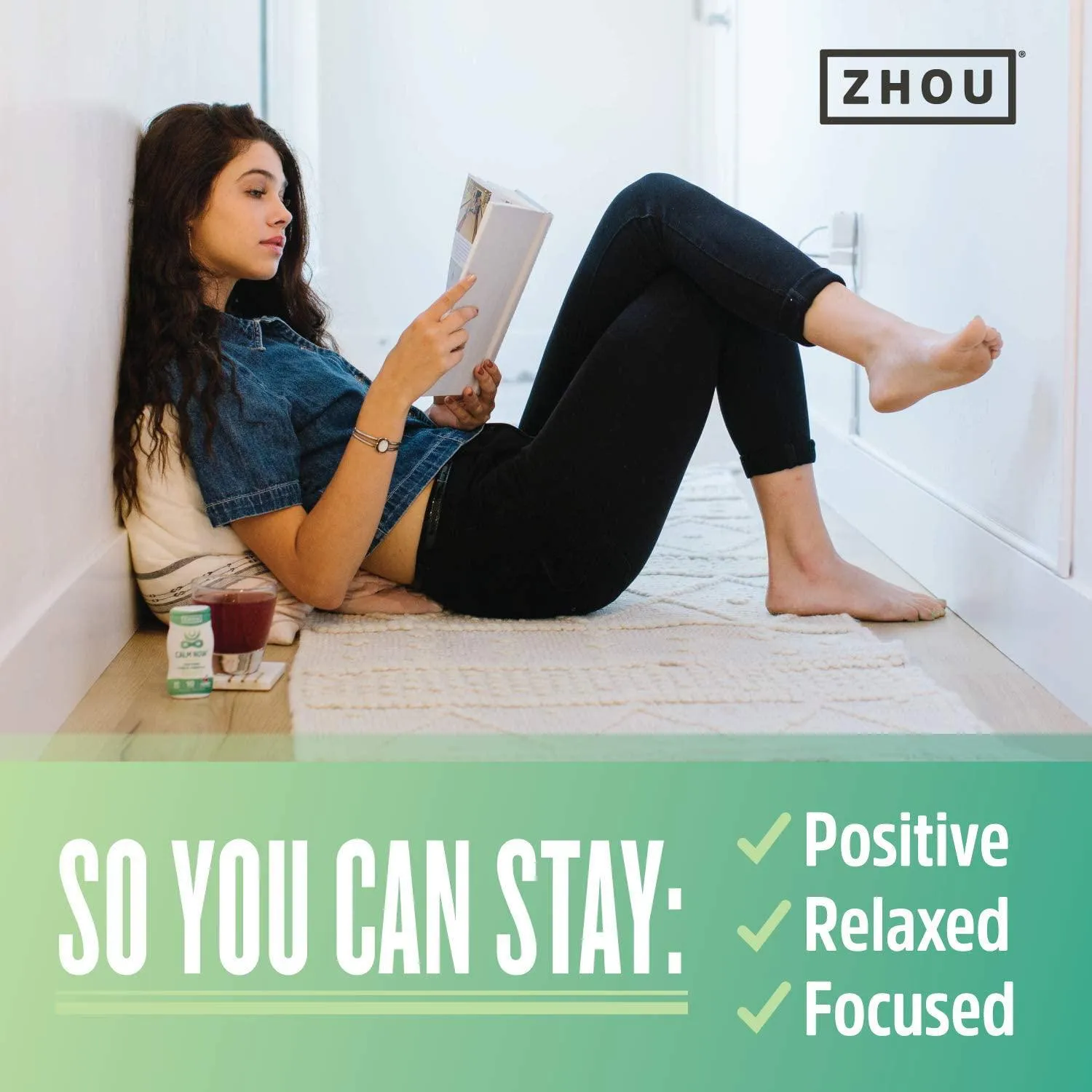 Zhou Calm Now Water Enhancer Soothing Stress Support Supplement | Help Keep Busy Minds Relaxed, Focused and Positive | 1.69 fl oz, 10 Servings